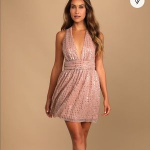 Lulus Ailey Blush Pink Sequin Skater Dress